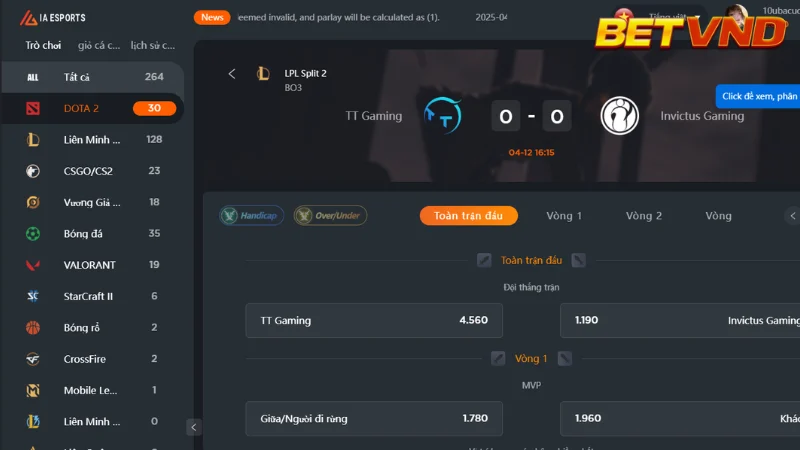 Game E-Sports Đình Đám Tại BETVND