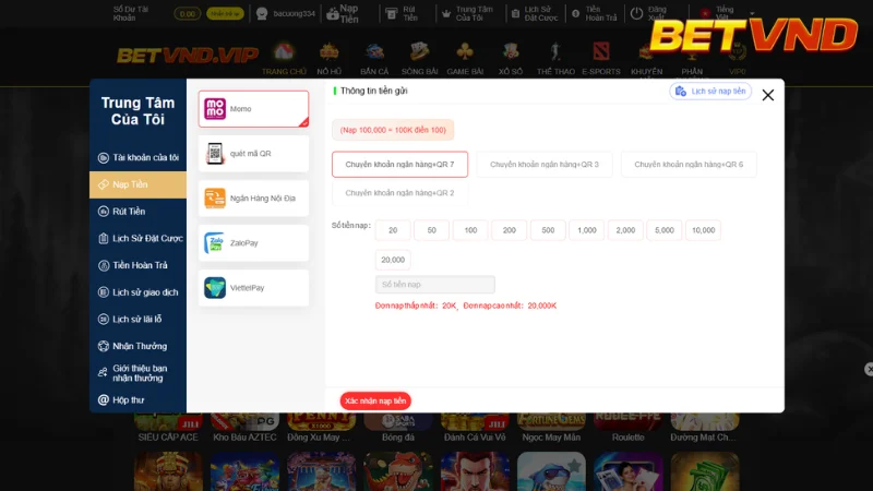 Hướng Dẫn Nạp Tiền BETVND Chi Tiết